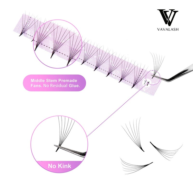 VAVALASH Eyelash Extensions 3D 4D 5D 6D 8D 9D 10D Thickness 0.07/0.1 C/D Curl Eyelashes Middle Stem & Long Stem Heat Bonded Premade Fans Russian Volume Lash Extensions Supplies (Middle Stem 6D-0.07-C-13mm) - Image 3
